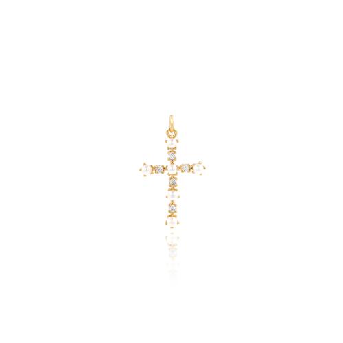 Cubic Zirconia Micro Pave Brass Pendant, with Plastic Pearl, Cross, gold color plated, DIY & micro pave cubic zirconia 