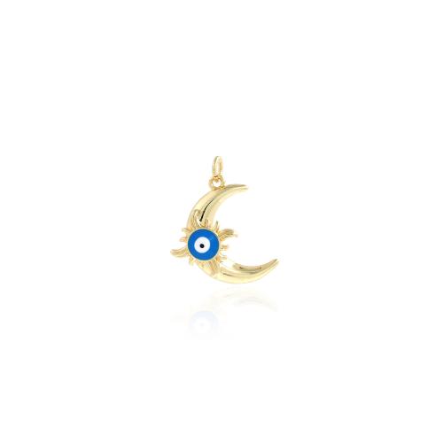 Fashion Evil Eye Pendant, Brass, Moon, gold color plated, DIY & enamel [