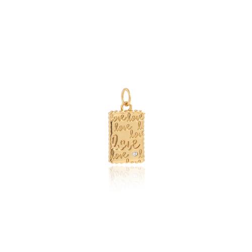 Cubic Zirconia Micro Pave Brass Pendant, with Cubic Zirconia, Rectangle, gold color plated, DIY 