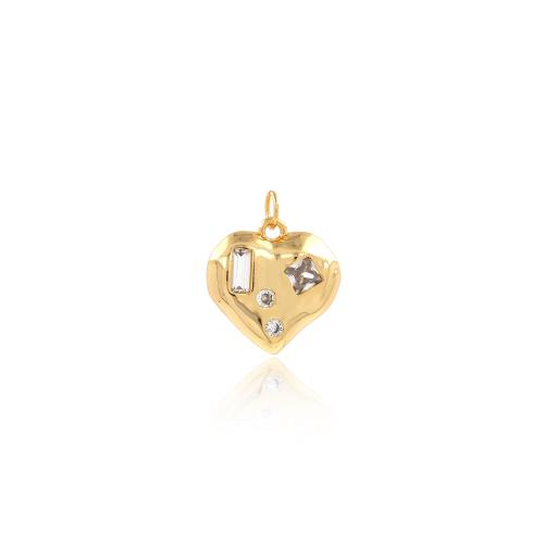 Cubic Zirconia Micro Pave Brass Pendant, Heart, gold color plated, DIY & micro pave cubic zirconia 