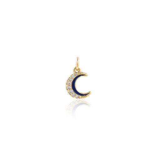 Cubic Zirconia Micro Pave Brass Pendant, Moon, gold color plated, DIY & micro pave cubic zirconia & enamel 