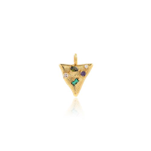 Cubic Zirconia Micro Pave Brass Pendant, Triangle, gold color plated, DIY & micro pave cubic zirconia 