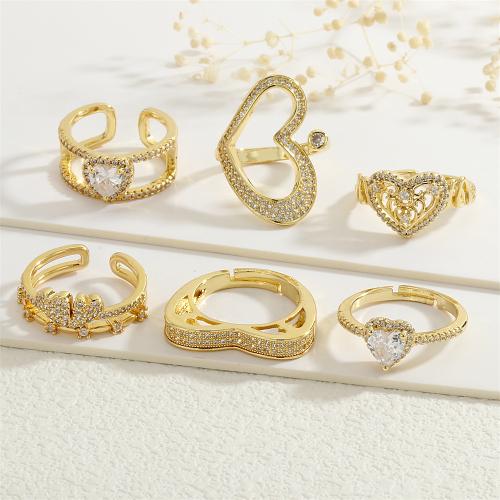 Cubic Zirconia Micro Pave Brass Finger Ring, gold color plated & micro pave cubic zirconia & for woman 