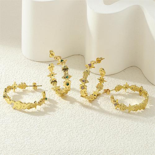 Cubic Zirconia Micro Pave Brass Earring, gold color plated, micro pave cubic zirconia & for woman 