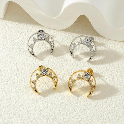 Cubic Zirconia Micro Pave Brass Earring, Moon, plated, micro pave cubic zirconia & for woman 