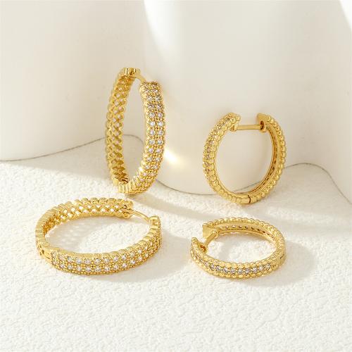 Cubic Zirconia Micro Pave Brass Earring, Round, gold color plated & micro pave cubic zirconia & for woman 