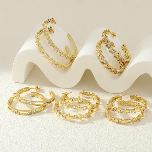 Cubic Zirconia Micro Pave Brass Earring, gold color plated & micro pave cubic zirconia & for woman 