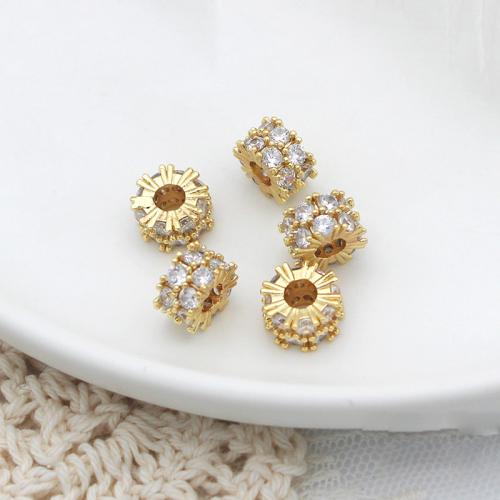 Brass Spacer Beads, plated, DIY & micro pave cubic zirconia, gold [