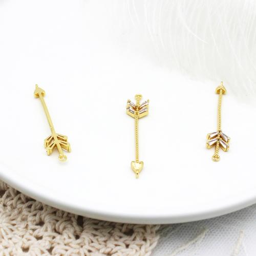 Cubic Zirconia Micro Pave Brass Connector, Arrow, plated, DIY & micro pave cubic zirconia, gold 