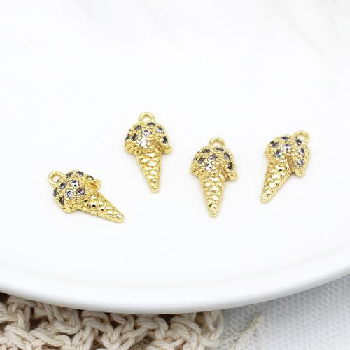 Cubic Zirconia Micro Pave Brass Pendant, Ice Cream, plated, DIY & micro pave cubic zirconia, gold 