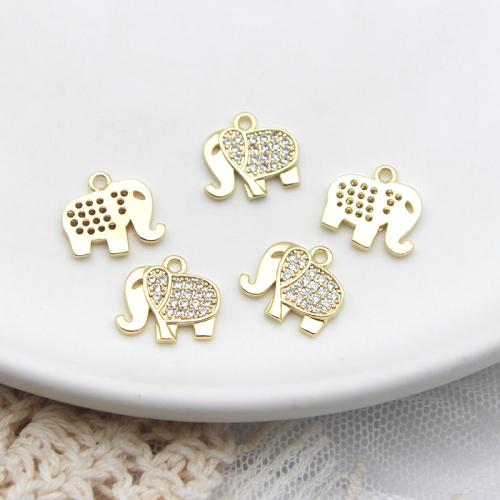 Cubic Zirconia Micro Pave Brass Pendant, Elephant, plated, DIY & micro pave cubic zirconia, gold 