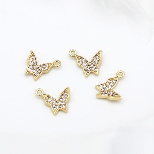 Cubic Zirconia Micro Pave Brass Pendant, Butterfly, plated, DIY & micro pave cubic zirconia, gold 