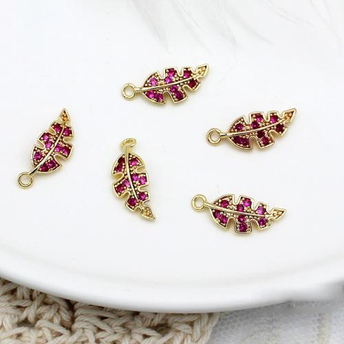 Cubic Zirconia Micro Pave Brass Pendant, Leaf, plated, DIY & micro pave cubic zirconia, gold 