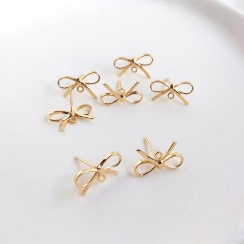 Brass Earring Stud Component, Bowknot, plated, DIY, golden, 14.5mm 