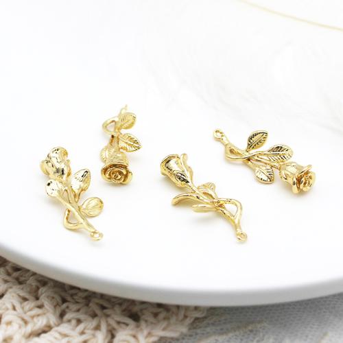 Brass Flower Pendants, Rose, plated, DIY, golden 