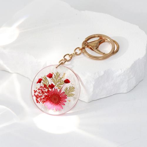 Stainless Steel Key Chain, 304 Stainless Steel, with Dried Flower, epoxy gel, Unisex 