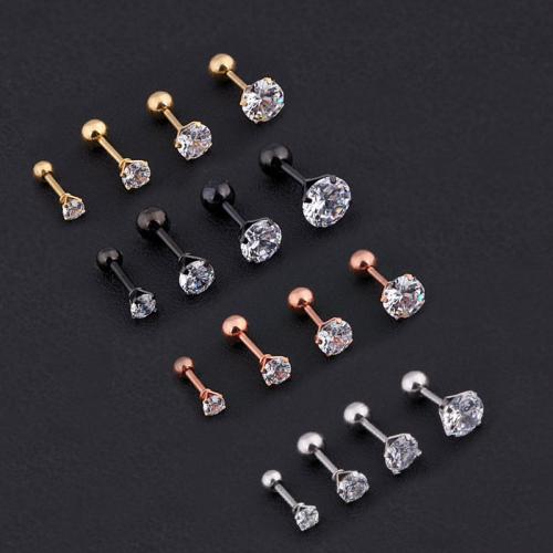 Stainless Steel Ear Piercing Jewelry, 304 Stainless Steel, plated, Unisex & micro pave cubic zirconia 