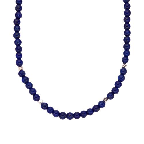 925 Sterling Silver Necklace, with Lapis Lazuli, with 2inch extender chain, handmade, fashion jewelry & for woman Approx 15 Inch 