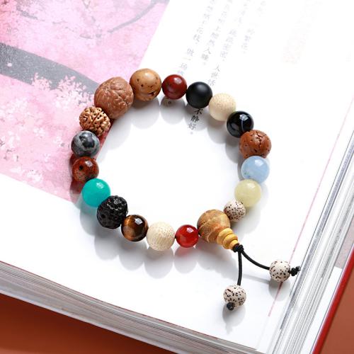 Wood Bracelets, Eighteen Bodhi, with Agate, handmade, fashion jewelry & Unisex Approx 14-16 cm 