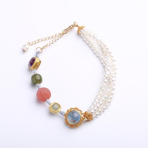 Gemstone Bracelets, Shell Pearl, with Multi - gemstone, handmade, fashion jewelry & for woman Approx 14-17 cm 