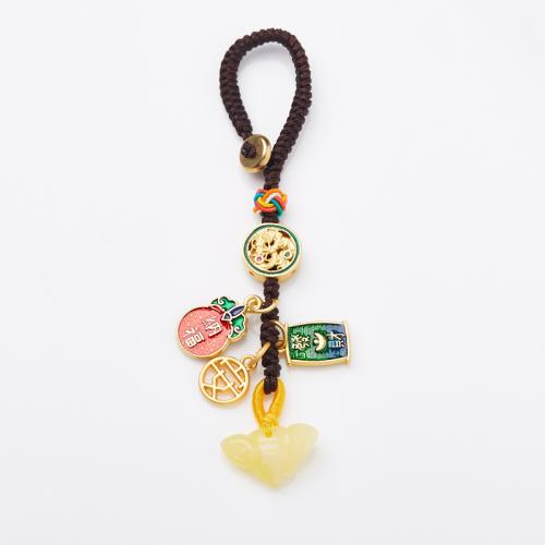 Brass Key Chain, with Beeswax & Cotton Cord, multifunctional & Unisex Approx 12 cm 