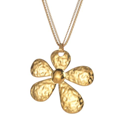 Edelstahl Schmuck Halskette, 304 Edelstahl, mit Verlängerungskettchen von 5cm, Blume, Doppelschicht & Modeschmuck & für Frau, goldfarben, 60mm, Länge:ca. 70 cm, verkauft von PC