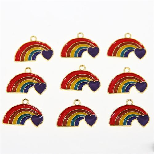 Zink Legierung Emaille Anhänger , Zinklegierung, Regenbogen, goldfarben plattiert, DIY, farbenfroh, 24x17x2mm, ca. 100PCs/Tasche, verkauft von Tasche