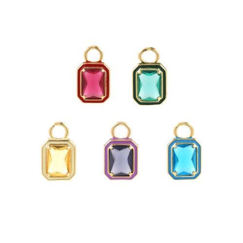 Cubic Zirconia Brass Pendants, with Cubic Zirconia, Square, gold color plated, DIY 