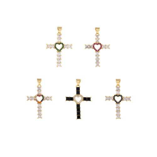 Cubic Zirconia Micro Pave Brass Pendant, Cross, gold color plated, DIY & micro pave cubic zirconia [