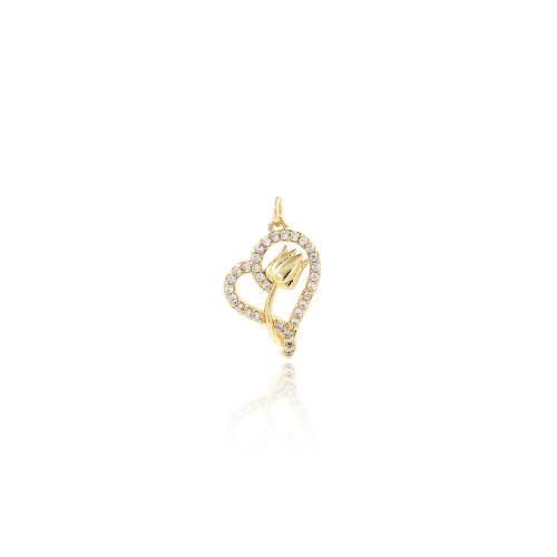 Cubic Zirconia Micro Pave Brass Pendant, Heart, gold color plated, DIY & micro pave cubic zirconia [