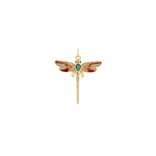 Cubic Zirconia Micro Pave Brass Pendant, Dragonfly, gold color plated, DIY & micro pave cubic zirconia [