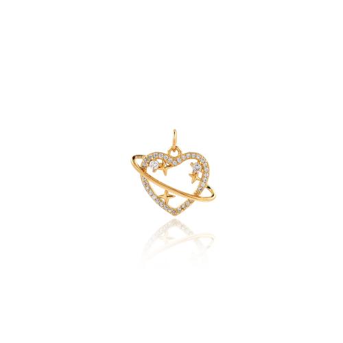 Cubic Zirconia Micro Pave Brass Pendant, Heart, gold color plated, DIY & micro pave cubic zirconia 