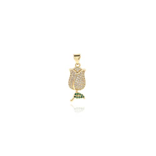 Cubic Zirconia Micro Pave Brass Pendant, Rose, gold color plated, DIY & micro pave cubic zirconia 