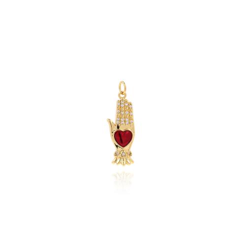 Cubic Zirconia Micro Pave Brass Pendant, Hand, gold color plated, DIY & micro pave cubic zirconia 