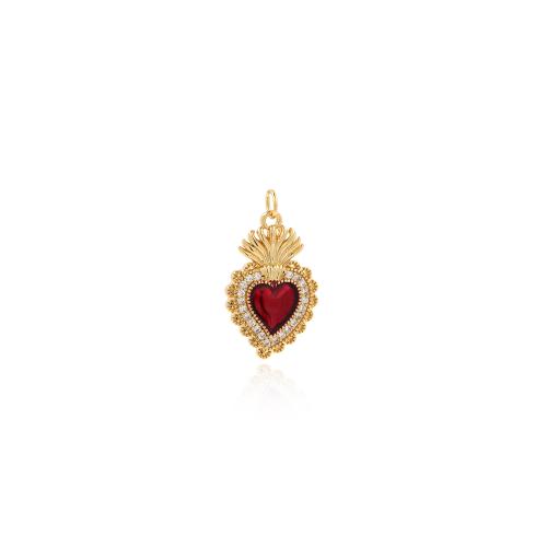 Cubic Zirconia Micro Pave Brass Pendant, Heart, gold color plated, DIY & micro pave cubic zirconia 