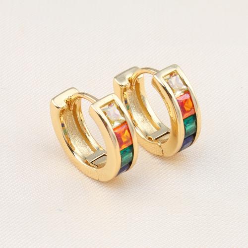 Cubic Zirconia Micro Pave Brass Earring, Round, gold color plated, micro pave cubic zirconia & for woman, multi-colored 