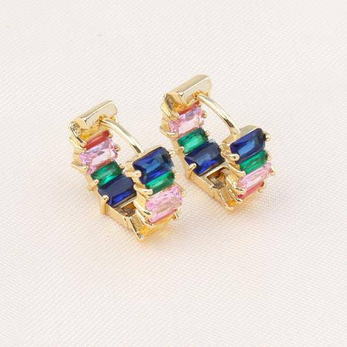 Cubic Zirconia Micro Pave Brass Earring, Round, gold color plated, micro pave cubic zirconia & for woman, multi-colored 