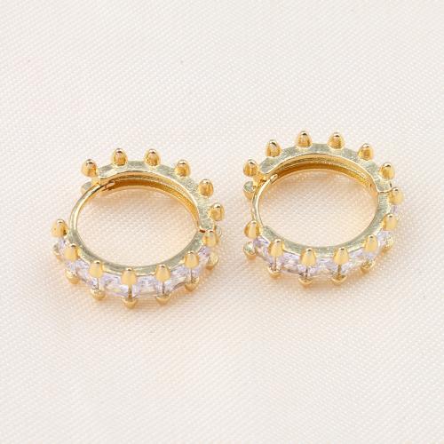 Cubic Zirconia Micro Pave Brass Earring, Round, gold color plated, micro pave cubic zirconia & for woman 