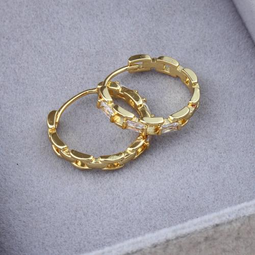 Boucles d'oreilles en laiton zircon cubique pavent, Rond, Placage de couleur d'or, pavé de micro zircon & pour femme Vendu par paire[