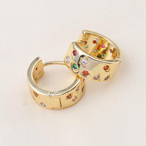 Cubic Zirconia Micro Pave Brass Earring, Round, gold color plated, micro pave cubic zirconia & for woman, multi-colored 