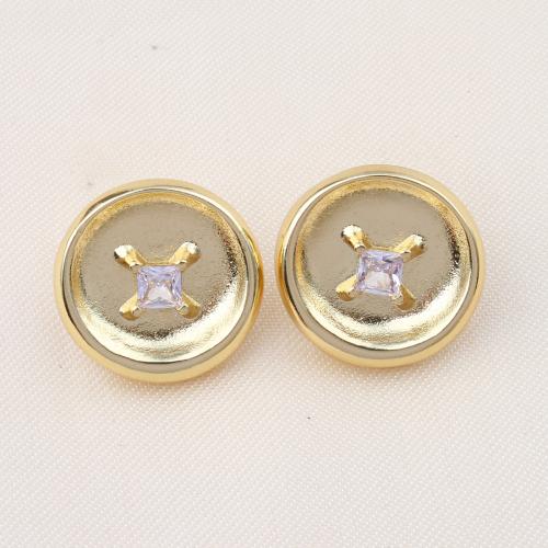 Cubic Zirconia Micro Pave Brass Earring, Round, gold color plated, micro pave cubic zirconia & for woman 