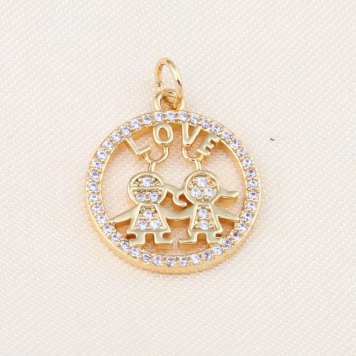 Brass Pendant, Round, gold color plated, DIY & micro pave cubic zirconia [