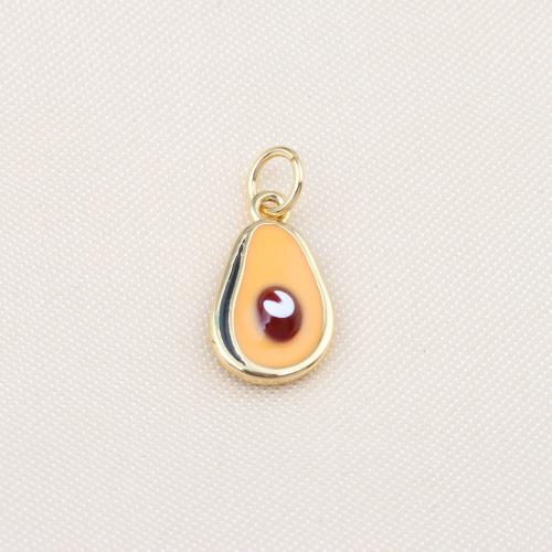 Enamel Brass Pendants, Avocado, gold color plated, DIY [