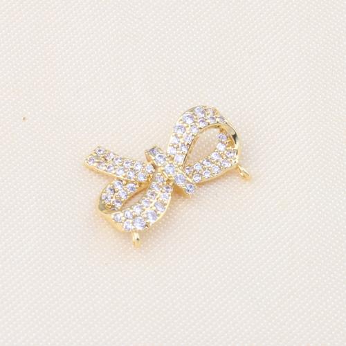 Cubic Zirconia Micro Pave Brass Pendant, Bowknot, gold color plated, DIY & micro pave cubic zirconia 