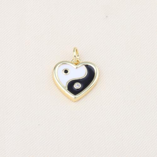 Enamel Brass Pendants, Heart, gold color plated, DIY [