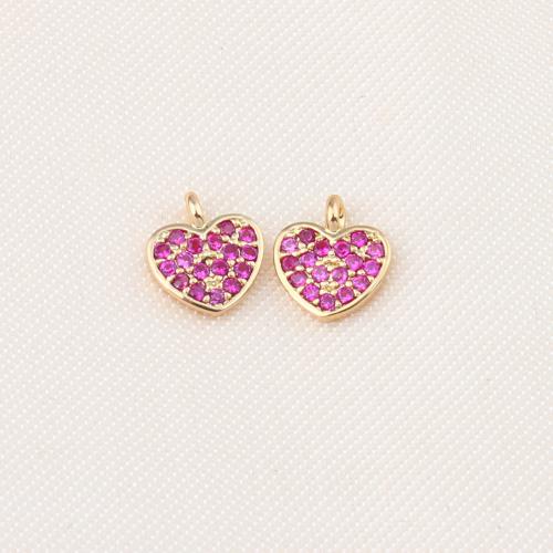 Brass Pendant, Heart, gold color plated, DIY & micro pave cubic zirconia, purple [