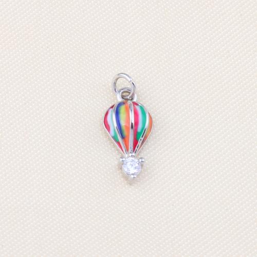 Cubic Zirconia Micro Pave Brass Pendant, Hot Balloon, gold color plated, DIY & micro pave cubic zirconia & enamel, multi-colored 