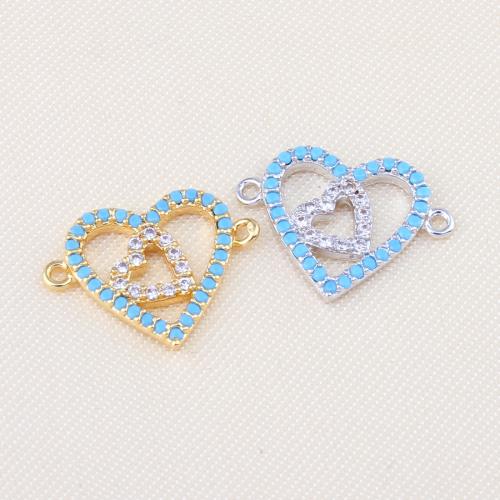 Cubic Zirconia Micro Pave Brass Connector, Heart, plated, DIY & micro pave cubic zirconia & 1/1 loop 