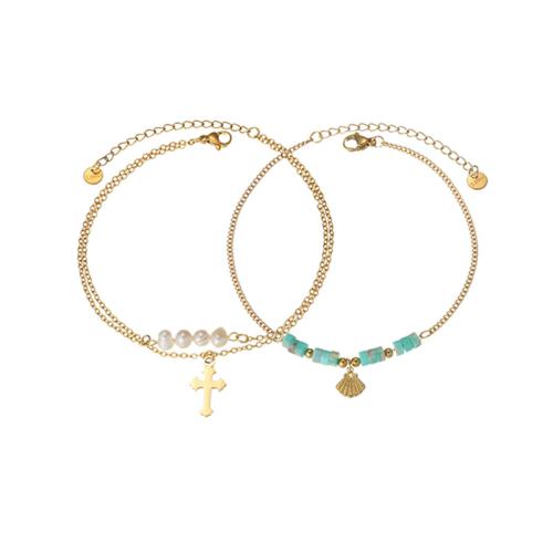 Joyería pulseras de acero inoxidable, acero inoxidable 304, con Perlas plásticas, chapado en color dorado, diferentes estilos para la opción & para mujer, Vendido por UD[