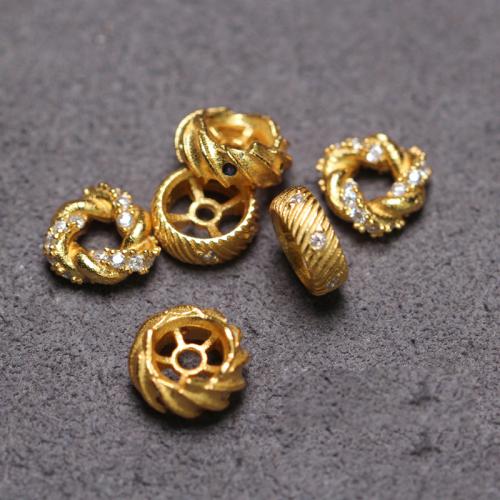 Sterling Silver Spacer Beads, 925 Sterling Silver, DIY & micro pave cubic zirconia, golden 